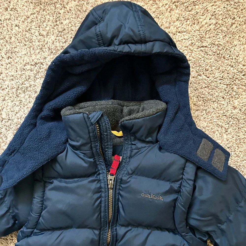 Oshkosh I Navy Blue Puffer‎ Jacket w Fleece Lined Hood & Detachable Arms I M 5/6